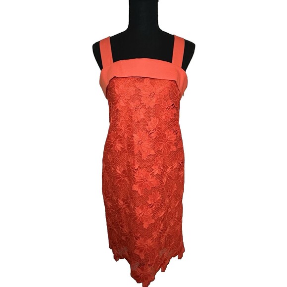 Banana Republic Lace Shift Dress‎ Giant Bow Back Orange Red Women's SIZE 6 - Picture 2 of 15